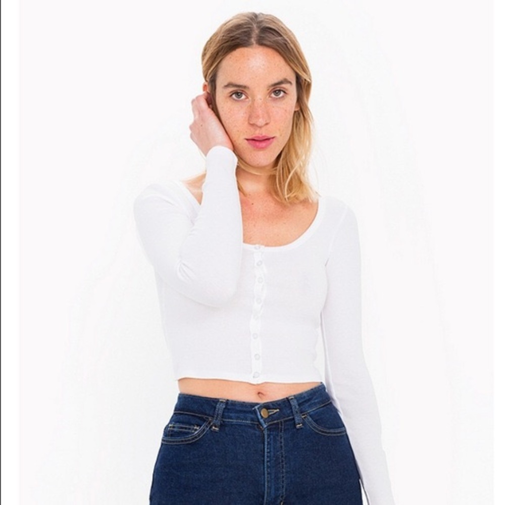 American Apparel cropped white ribbed button up